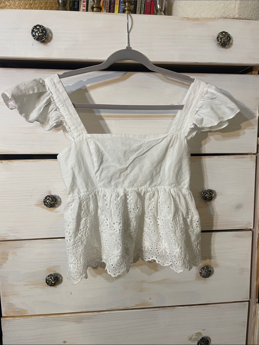 Lulu's White Eyelet Square-Neck Peplum Blouse